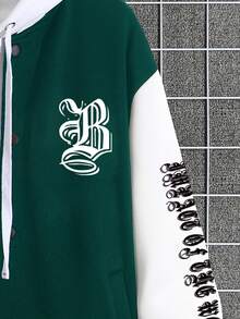 Manfinity EMRG Men Letter Graphic Varsity Jacket Without Hoodie - Green - View 5