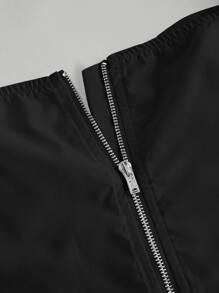SHEIN MOD 雞心領口泡泡袖短款襯衫 - 黑色 - 查看 3