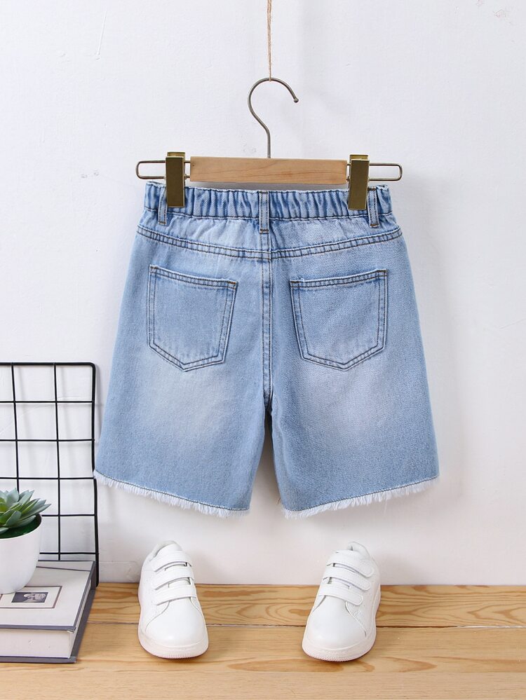 Chicos Shorts en mezclilla desgarro crudo bajo crudo - Lavado ligero - Ver 2