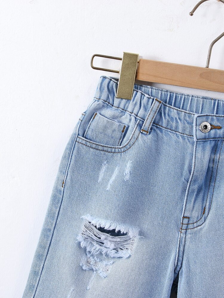 Chicos Shorts en mezclilla desgarro crudo bajo crudo - Lavado ligero - Ver 5
