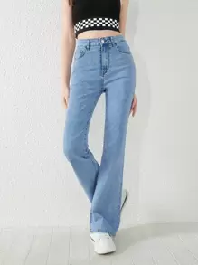 青少年女孩牛仔喇叭褲 - 中等水洗藍 - 查看 4