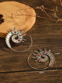 綠松石裝飾螺旋設計耳環 - 彩色 - 查看 3