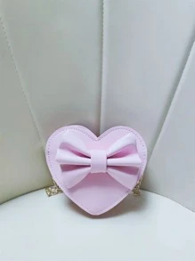 Mini Bow Decor Heart Design Chain Novelty Bag - Pink - View 1