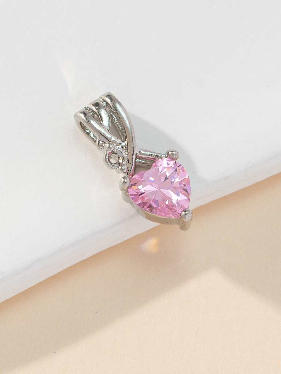 1 hạt charm hình trái tim màu hồng Zirconia bạc thanh lịch, dùng cho vòng cổ, vòng tay (không phù hợp cho) và làm đồ trang sức khác - Nhiều màu - Xem 1