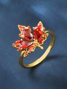 Cubic Zirconia Maple Leaf Decor Ring - Multicolor - View 4