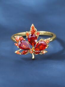 Cubic Zirconia Maple Leaf Decor Ring - Multicolor - View 3