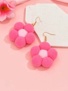 毛茸茸花耳墜 - 粉色 - 查看 3