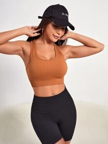 Racer Back Sports Bra - Burnt Orange - View 3