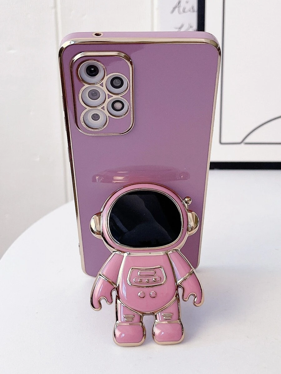 宇航员图案手机壳，带手机支架，国际版，非国内版 - 紫色 - 查看 1