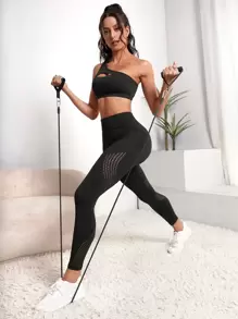 Yoga Futuristic Hollow Out Tummy Control Sports Leggings - Black - View 4