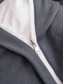 Set de funda nórdica de felpa lisa ( 1 pieza funda nórdica con 2 piezas funda de almohada) - Gris Oscuro - Ver 4