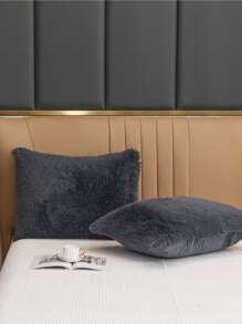 Set de funda nórdica de felpa lisa ( 1 pieza funda nórdica con 2 piezas funda de almohada) - Gris Oscuro - Ver 6