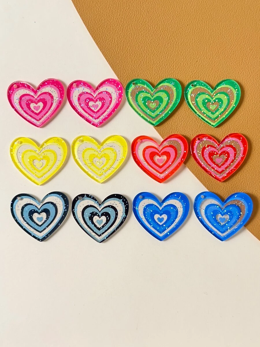 12 chiếc mặt dây chuyền trái tim bằng nhựa màu sắc ngẫu nhiên - Nhiều màu - Xem 1