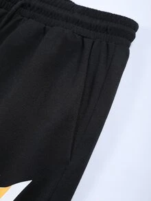 Manfinity 男士標語圖案背心上衣和腰部抽繩短褲 - 黑色 - 查看 3