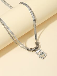 Cubic Zirconia Charm Layered Necklace - Silver - View 1