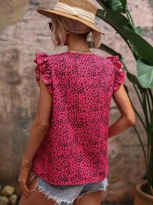 SHEIN VCAY 斑點印花缺口領荷葉邊襯衫