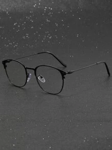 1 副男士金属细框铆钉透明镜片沙滩遮光太阳镜，夏季眼镜 - 黑色 - 查看 1