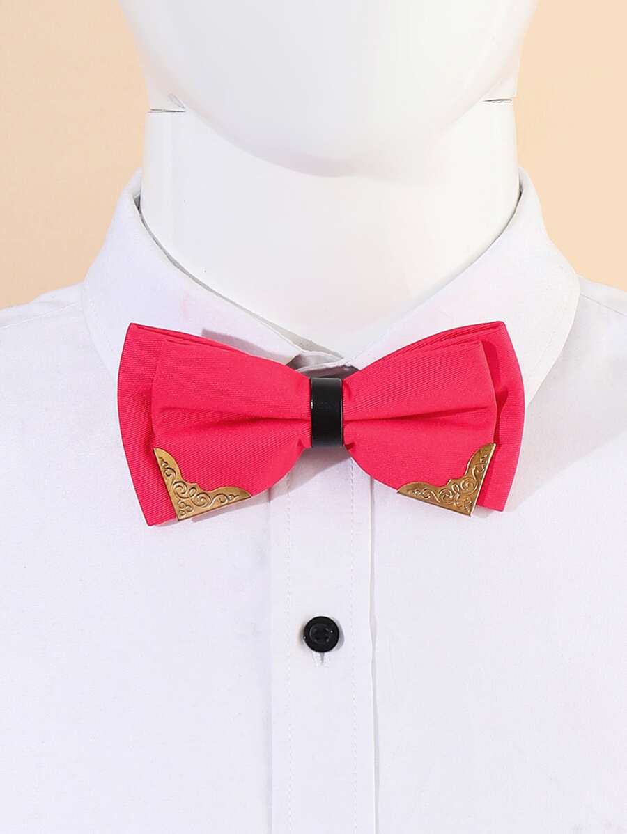 Hombres corbata de lazo con diseño metal - Rosa Fucsia - Ver 1