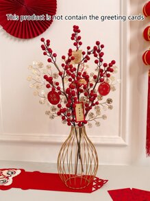 1 件人造冬青和幸运叶 - 中国新年节日假红色水果植物，家庭餐厅餐桌装饰，用于节日派对 DIY 装饰、情人节、礼物 - 彩色 - 查看 4