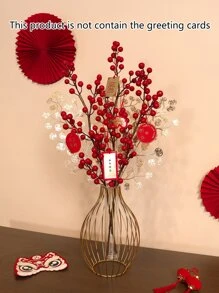 1 件人造冬青和幸运叶 - 中国新年节日假红色水果植物，家庭餐厅餐桌装饰，用于节日派对 DIY 装饰、情人节、礼物 - 彩色 - 查看 8