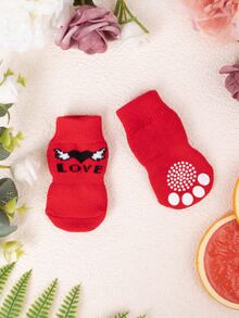 4/8pcs Random Print Pet Socks, Dog Valentine's Day Non-Slip Warm Socks