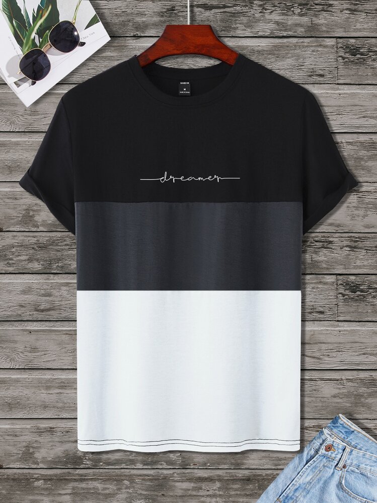 Manfinity Homme Men Letter Graphic Colorblock Tee - Multicolor - View 3