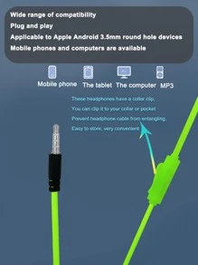 1 pieza Auriculares internos graves profundos con cable - Verde - Ver 3