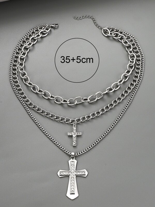 1pc Glamorous Zinc Alloy Rhinestone Cross Charm Layered Necklace For