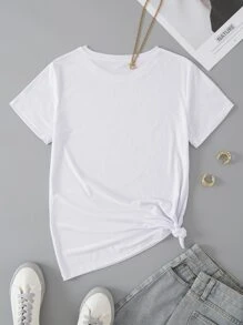 SHEIN VCAY Áo thun nữ Hoa Slogan Giải trí - trắng - Xem 2