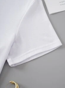 SHEIN VCAY Áo thun nữ Hoa Slogan Giải trí - trắng - Xem 3