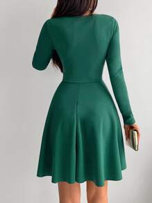 EURMUSE Solid Surplice Neck Dress - Green - View 2