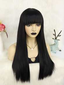 1 Bộ Tóc Giả Tổng Hợp Dài Thẳng Có Bangs Và 1 Bộ Tóc Giả Bộ Đội - màu đen - Xem 3