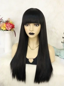 1 Bộ Tóc Giả Tổng Hợp Dài Thẳng Có Bangs Và 1 Bộ Tóc Giả Bộ Đội - màu đen - Xem 5