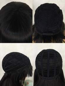 1 Bộ Tóc Giả Tổng Hợp Dài Thẳng Có Bangs Và 1 Bộ Tóc Giả Bộ Đội - màu đen - Xem 7