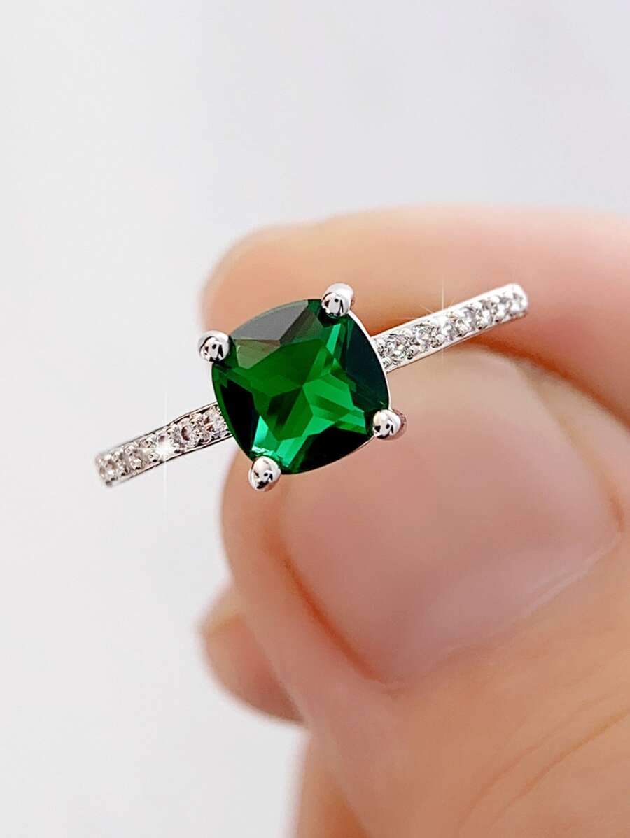Màu Xanh Thanh Lịch Đính Đá Cubic Zirconia Nhẫn Nữ Cho Lễ Tình Nhân Tặng Cưới Trang Sức - màu xanh lá - Xem 1