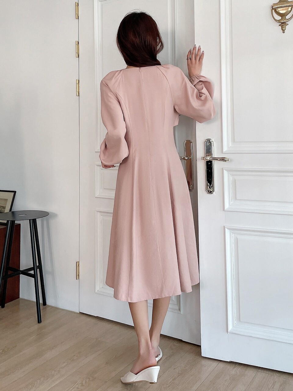 Tie Front 2 In 1 Lantern Sleeve Dress