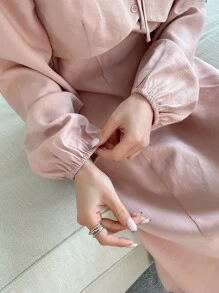 DAZY Tie Front 2 In 1 Lantern Sleeve Dress - Baby Pink - View 8