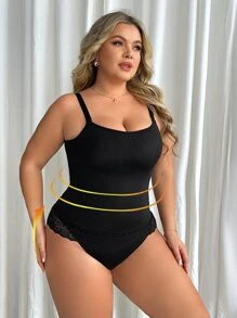 Top faja con encaje en contraste - Negro - Ver 4