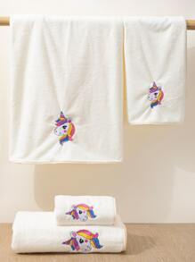 珊瑚絨超柔軟吸水毛巾或浴巾，帶有獨角獸刺繡設計，適合成人和兒童家用，可擦乾頭髮、手、臉和洗澡。您可以選擇 1 件毛巾或 1 件浴巾。 - 白色 - 查看 1