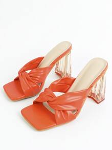 Twist Decor Clear Heeled Mule Sandals - Orange - View 2