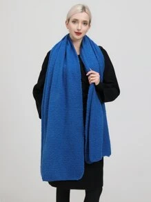 1 条海军蓝针织围巾，适合日常佩戴 - 寶藍色 - 查看 4