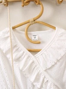 Toddler Girls Eyelet Embroidery Ruffle Trim Puff Sleeve Dress - White - View 4