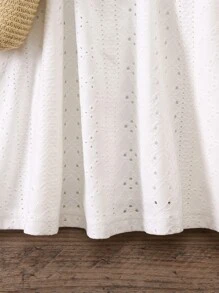 Toddler Girls Eyelet Embroidery Ruffle Trim Puff Sleeve Dress - White - View 5