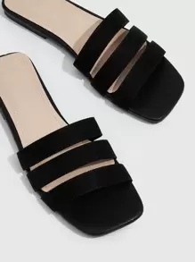 CUCCOO BASICS Woman Shoes Square Toe Minimalist Black Strap Slide Sandals For Summer Vacation Shoes Summer Spring Shoes Spring Break Easter - Black - View 3
