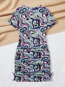 SHEIN Đầm xòe xếp ly in họa tiết toàn thân cho bé gái tuổi teen - Nhiều màu - Xem 2