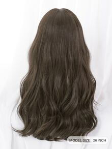 Long Curly Synthetic Wig With Bangs - Brown - View 2