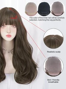 Long Curly Synthetic Wig With Bangs - Brown - View 4