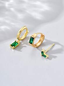 3pcs Cubic Zirconia Decor Earrings - Yellow Gold - View 3