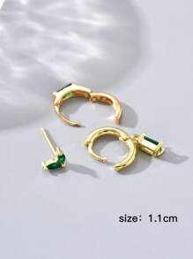 3pcs Cubic Zirconia Decor Earrings - Yellow Gold - View 4