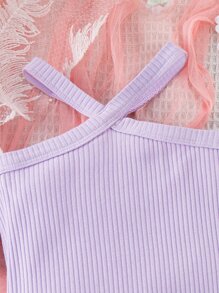 SHEIN Toddler Girls Cold Shoulder Tee & Butterfly And Leopard Print Shorts - Multicolor - View 4